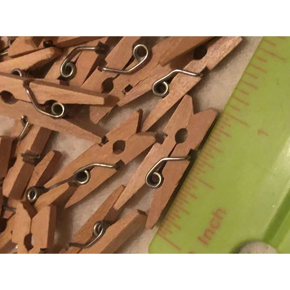 200 Mini Spring Clothes Pins Wood For Crafts Dollhouses Photo Paper 1